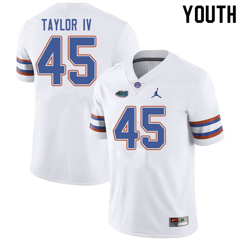 Jordan Brand Youth #45 Clifford Taylor IV Florida Gators College Football Jerseys Sale-White - Click Image to Close